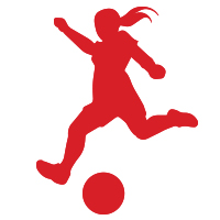Red silhouette of girl kicking soccer ball