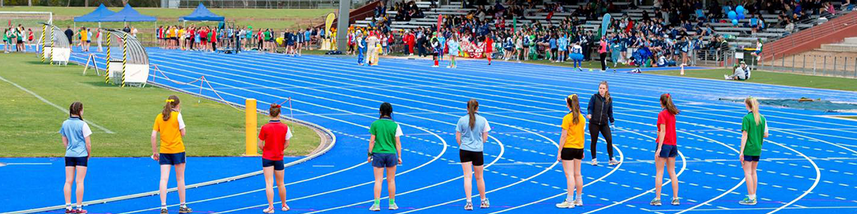 SA Athletics Stadium with a blue track